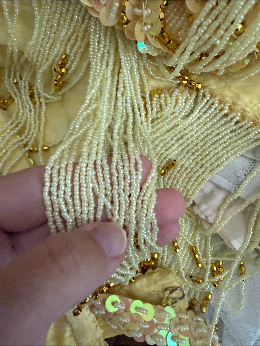 Vintage Beaded Fringe Showgirl Belly Dance Bra Belt Set Gold Sequin Costume - Picture 6 of 11